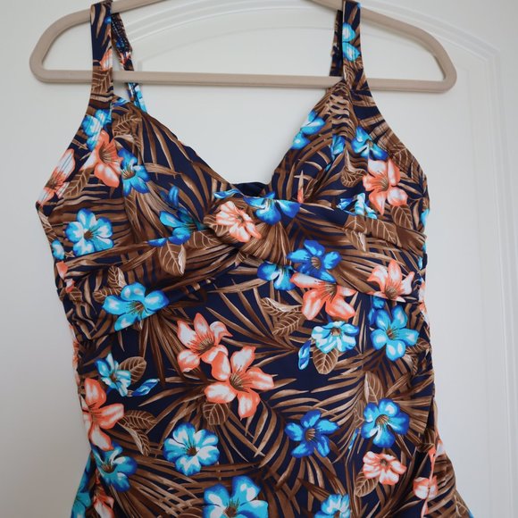Lands' End Floral Swim Top - Blue and Brown - Picture 2 of 10